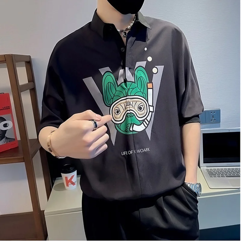 Fun Print Pullover Shirts for Men 2022 Summer New Half Sleeve Loose Casual Shirt Fashion Streetwear Social Party Men Clothing