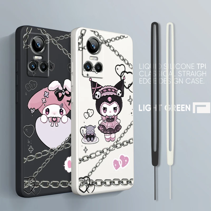 

Cartoon Cute Kuromi Melody For OPPO Realme GT2 Explorer Master Neo3 C21Y 10 9 8 6 5 4G 5G Pro Liquid Rope Soft Phone Case Fundas