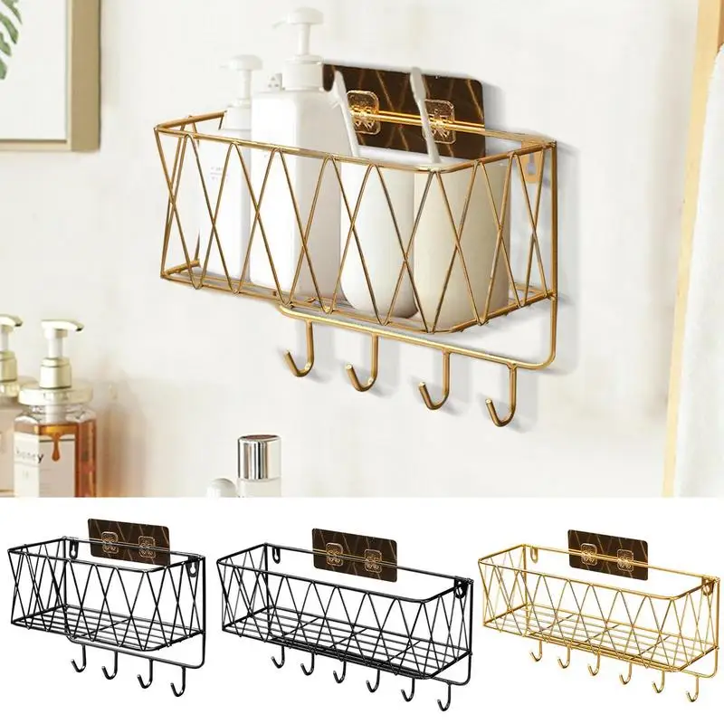 

Floating Shelves Bathroom Storage Shelves Wall Mounted Rack Shampoo Holder Iron Shower Drain Basket Punch-Free Organizer