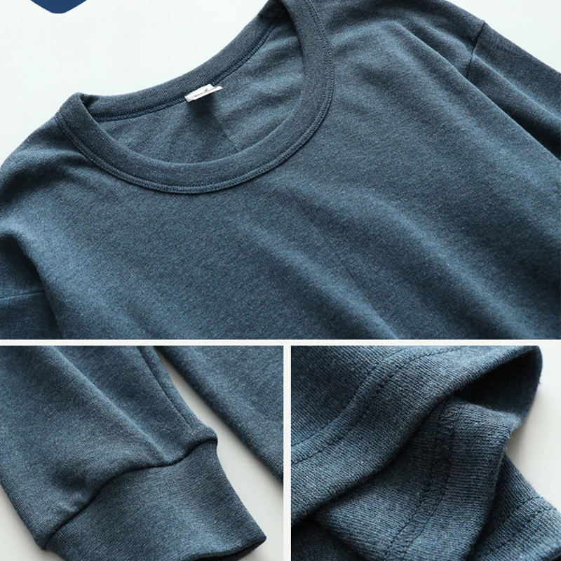 2PCS Man Thermal Round Neck Pullover +Pants Set 100%Cotton Winter Keep Warm Thermal Underwear Set Comfortable Thermo Clothing