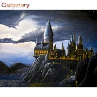 gatyztory frameless darkness castle diy painting by numbers landscape modern wall art canvas painting for unique gift home decor
