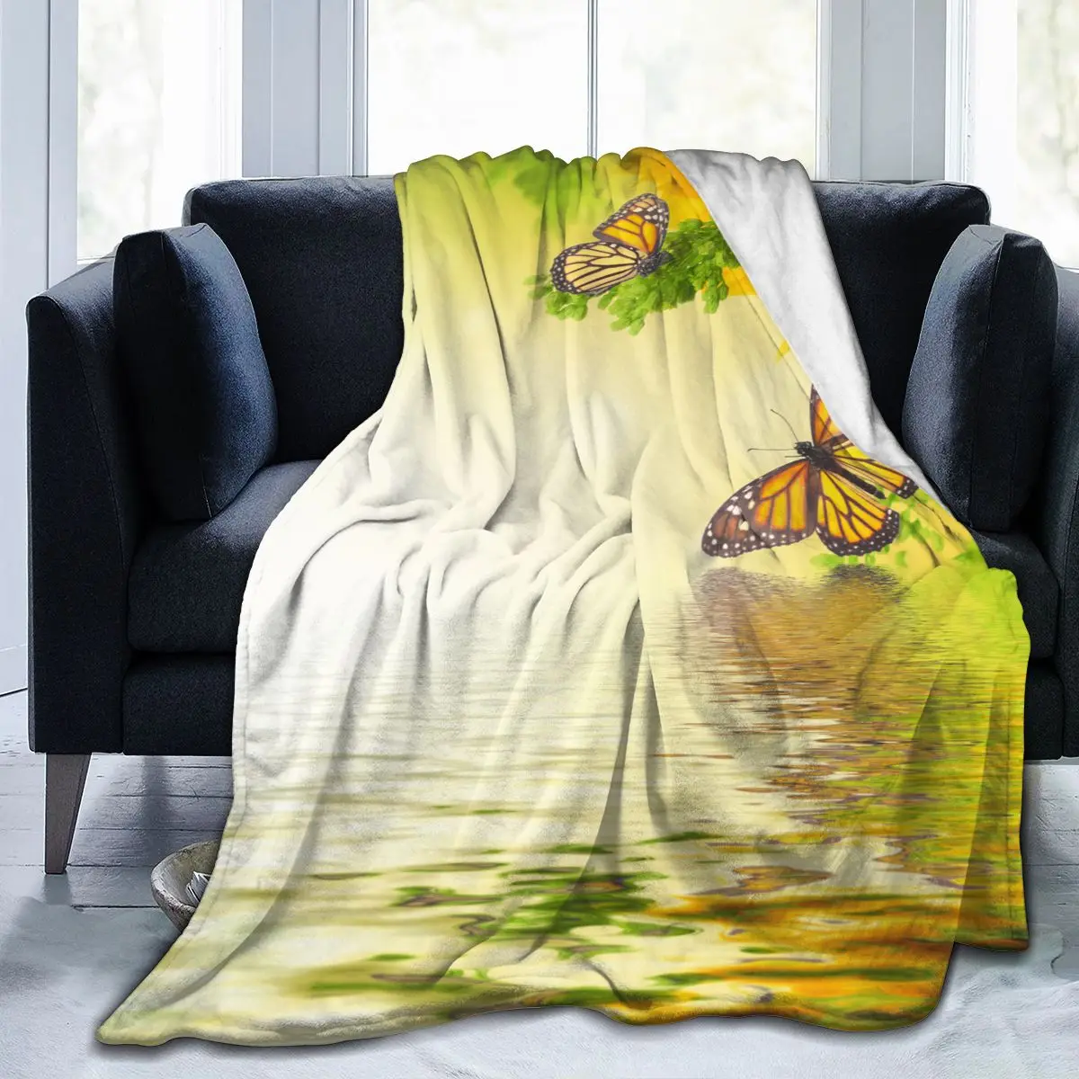 

Flannel Blanket Butterflies Pond Plants Soft Thin Fleece Blanket Bedspread Cover for Bed Sofa Home Decor Dropship