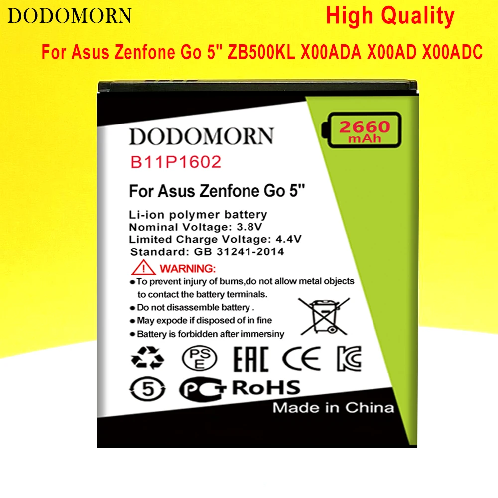 

Аккумулятор DODOMORN B11P1602 для Asus Zenfone Go 5 дюймов, ZB500KL, X00ADA, X00AD, X00ADC, умная строчка, высокое качество + номер для отслеживания