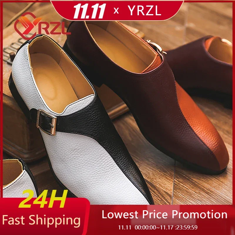 

YRZL Dress Shoes Men Mixed Colors Office Shoes Fashion Buckle Shoes Pointed Toe Party Shoes Men Leather Shoes Plus Size 48