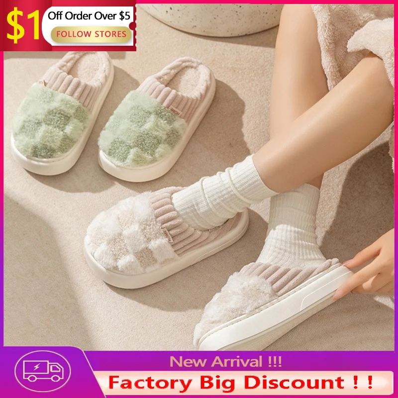 

2023 Autumn And Winter Thick Sole Plush Slippers Women Home Warmth Anti-Slip Cotton Slippers Shoes For Women