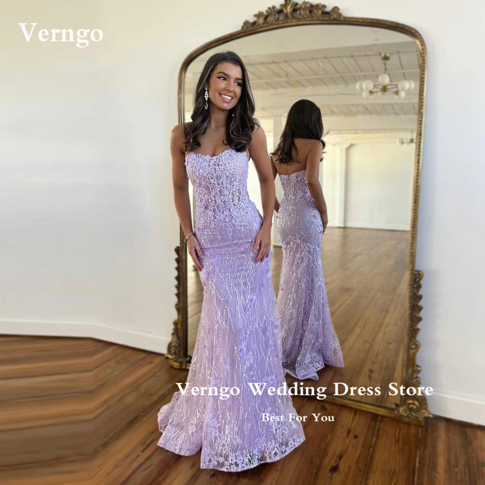 

Verngo Elegant Lilac Mermaid Evening Dresses Corset Lace Up Back Sweetheart Shiny Prom Gowns Formal Party Occasion Dress 2023