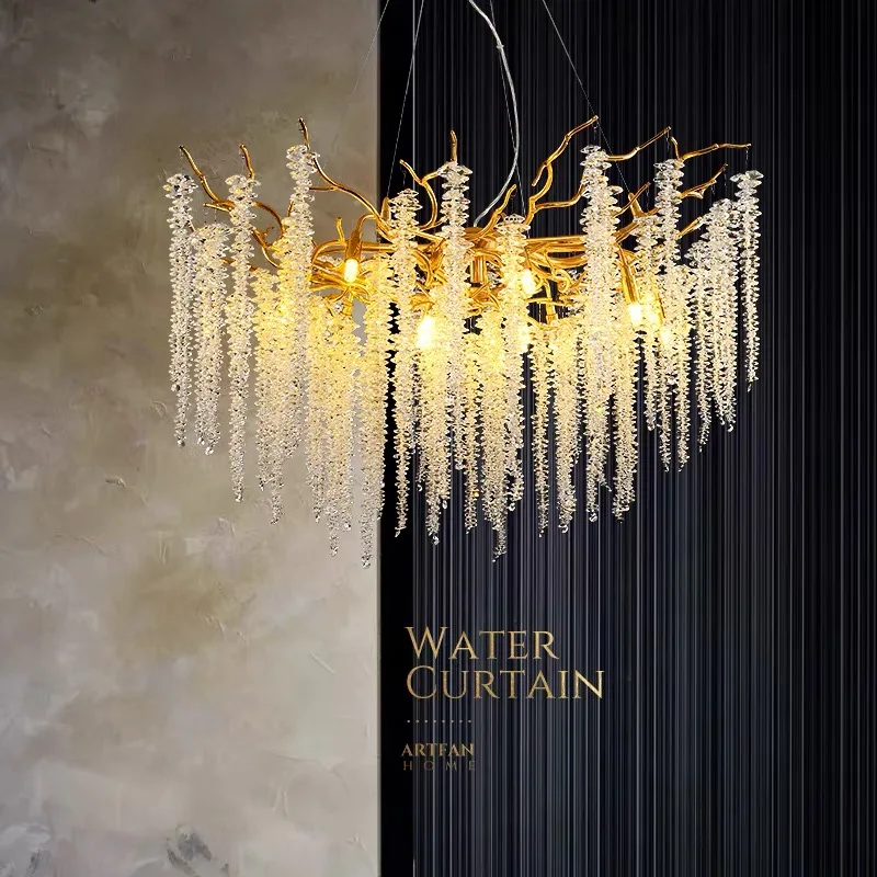 American Lustre LED Crystal Ceiling Chandeliers Living Dining Room Art Strip Branch Pendant Lamps Villa Hall Hanging Light Decor
