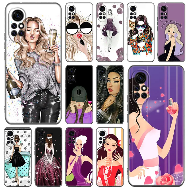 Fashion Style Girl Woman Phone Case For Huawei Honor 60 50 SE 30S Mate 30 20 10 Lite 40 Nova 9 8 Pro Y60 8i 7i 7SE 5T Premium