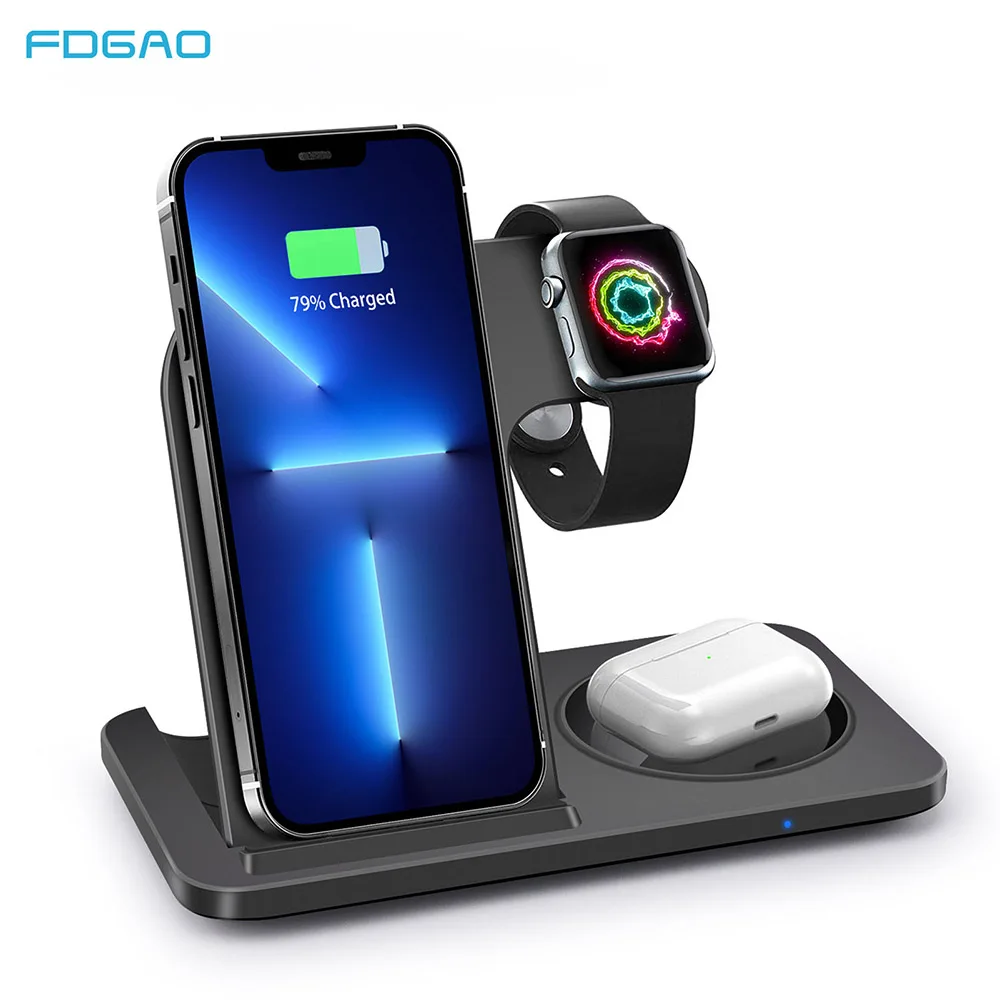 

Беспроводное зарядное устройство 3 в 1, складная подставка для iPhone 14 13 12 11 XS XR X 8 Apple Watch 8 7 SE Airpods Pro, 15 Вт