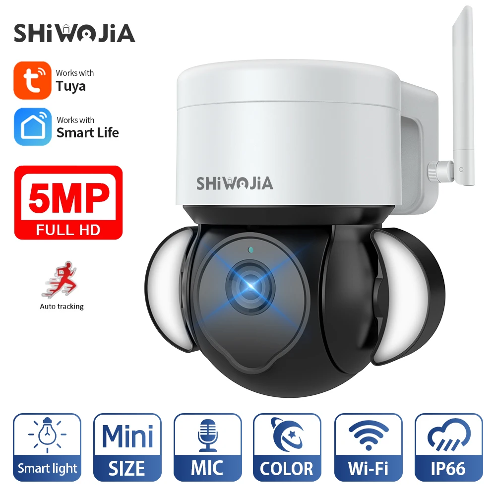 

SHIWOJIA 5MP IP Camera Tuya Smart Wifi PTZ Outdoor Auto Tracking Human Detection Wireless CCTV Surveillance Courtyard Camera
