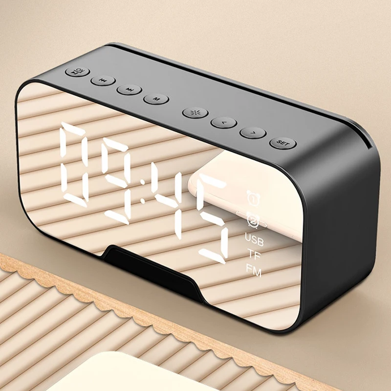 

Wireless clock radio speaker with led display clock radio alarm multifunction stereo bass speakers support for FM Radio TF Card
