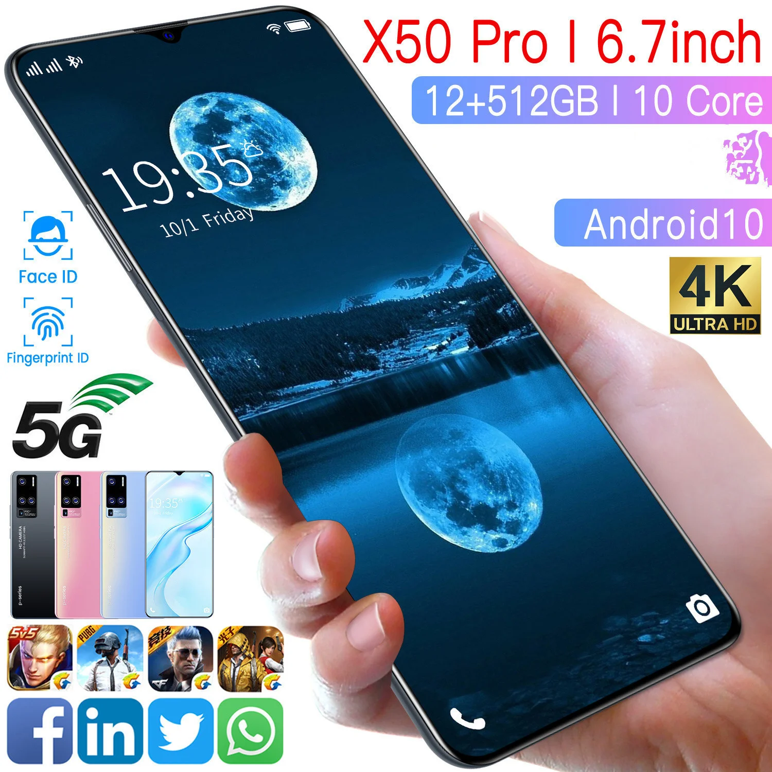 

Global Version X50 Pro Smartphones 5G Dual 6.7 Inch 16GB+1TB 7300mAh 48MP+100MP AI Camera Dual SIM Unlocked Andriod Smart Phone