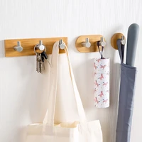 natural bamboo stainless steel hook clothes bag key wall mounted single double three row non marking hook ganchos autoadhesivos
