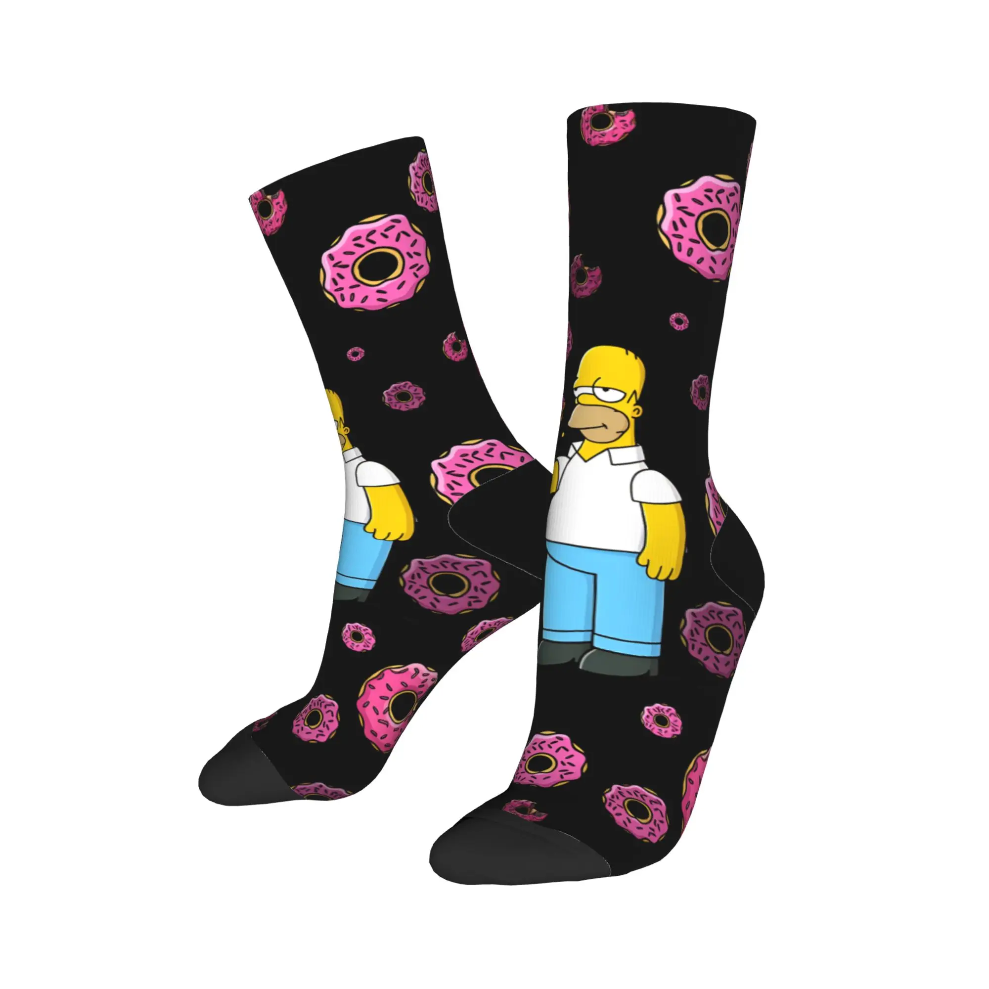 Фото Носки S-Simpsons Homer Donut Pink Sprinkles Design Harajuku, зимние нескользящие носки, унисекс, мужские, для занятий спортом на открытом воздухе №3