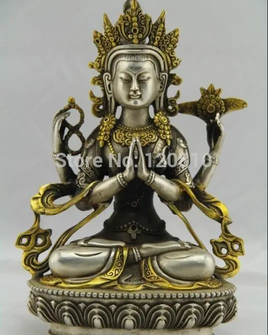 

Женская серебряная статуя Bodhisattva с четырьмя ручками