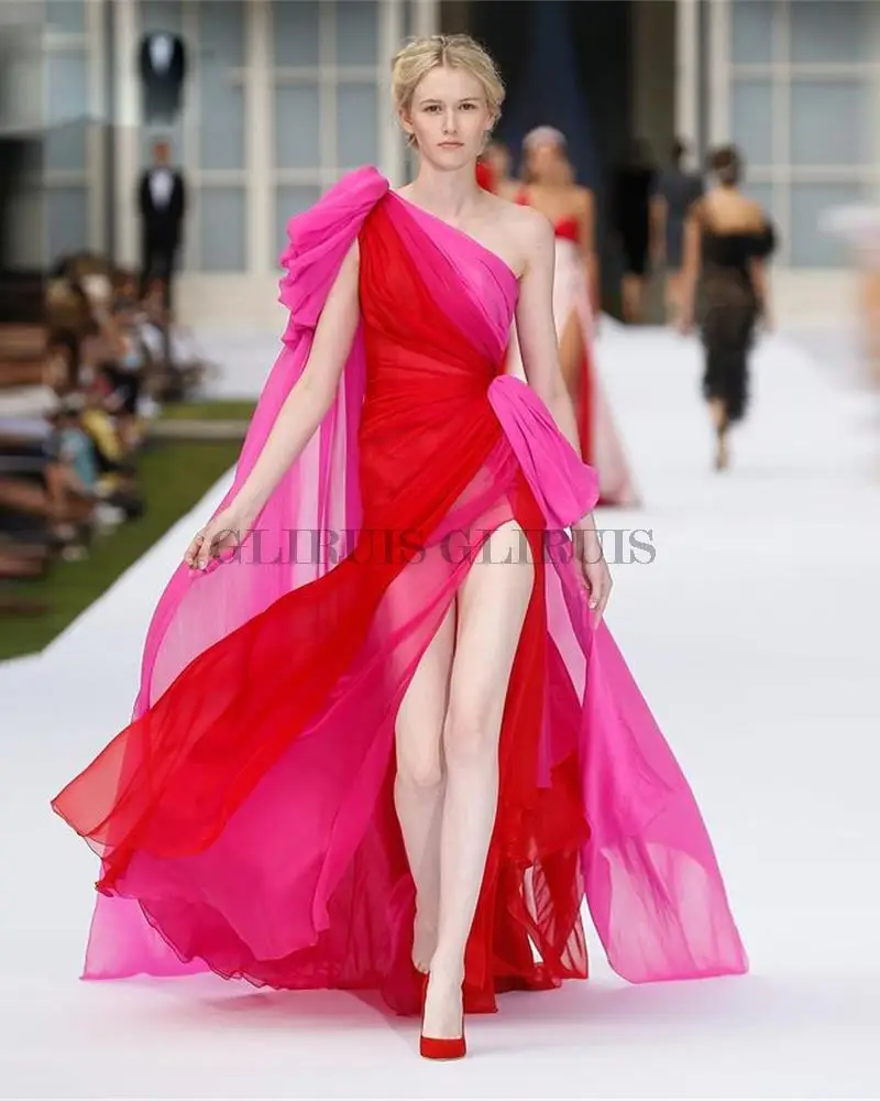 

Красное розовое вечернее платье на одно плечо, платье для выпускного вечера, платье без рукавов с разрезами, платья для торжества, платья для выпускного вечера