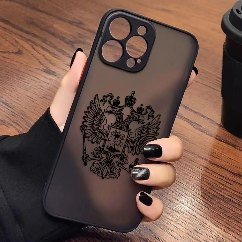 Matte Phone Case for iPhone 14 13 11 12 MINI Pro XS Max XR X 7 8 SE 2022 2020 6 6S Plus Case Funda Shell Russian Flags Emblem