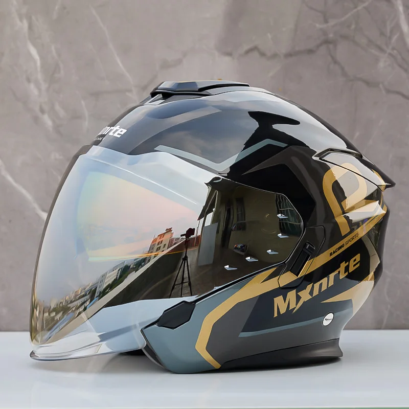 ECE Approved Mxnrte Gatling PRO Grey Silver Helmet Men and Women Double Lens Half Motorcycle Off-Road Safety Casqu