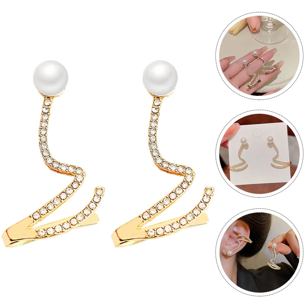 

Pearl Ear Cuffs Rhinestone Earrings Ear Clips Pearl Stud Earrings Pendant Women Ear Cuff Alloy Ear Bone Clip Girl Pearl Earrings