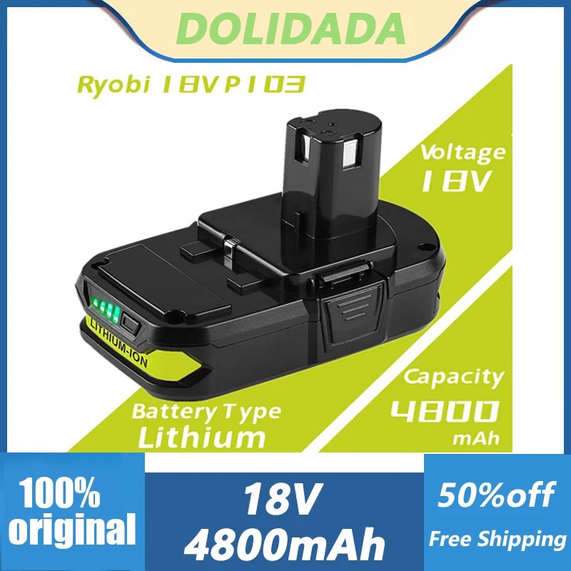 Сменный аккумулятор 4,8 Ач для Ryobi 18 в, совместим с Ryobi 18 в ONE + Plus P107 P108 P102 P103 P104 P105 P109 CID