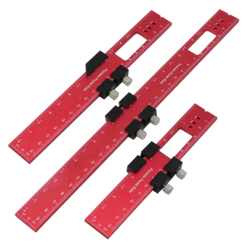 

Aluminum Woodworking Ruler with Slide Stop Pocket Ruler Metal T-Track Ruler Square Ruler Inch & Metric Marking Measure