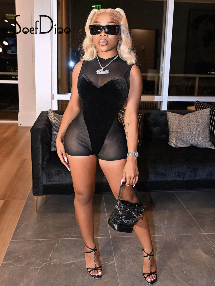 Soefdioo сетчатый бархатный женский сексуальный прозрачный комбинезон на молнии