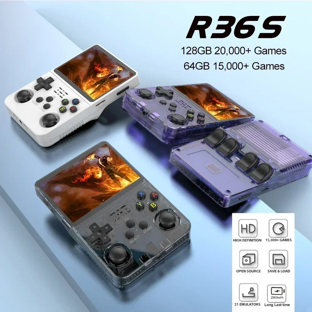 BOYHOM 256G128G64G R36S ARKOS 2,0 Ретро портативная игровая консоль 3,5-дюймовый IPS-экран, портативный карманный игровой плеер для детей в подарок (art.: 3920d29bd1ca0) - 3920d29bd1ca0