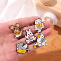 cat and fish enamel pin rabbit mouse cheese brooches metal badges bag clothes pins up jewelry badge pins wholesale