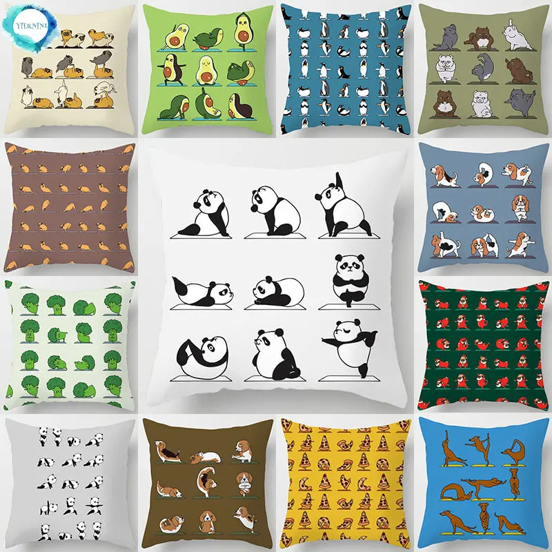 

New Yoga Panda Throw Pillow Cartoon Animal Avocado Throw Pillow Baggy Bulldog Throw Pillow Cover Waist Pillow Case