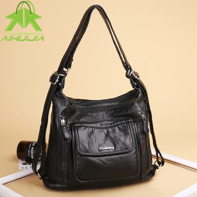 

High Quality Women's Backpacks 2022 New Soft Pu Leather High Capacity Shoulder Crossbody Bag Luxury Designer Handbag and Purse