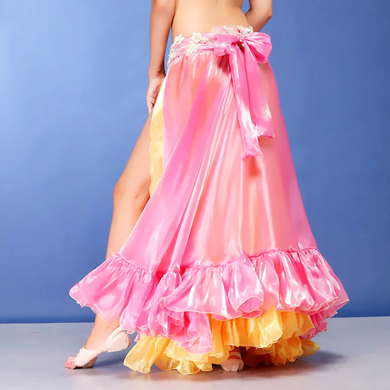 Женская длинная юбка для танца живота двухцветная круглая макси с разрезом сбоку