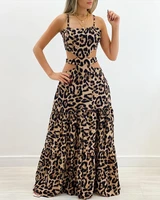 womens dress long sexy leopard print cutout waist maxi dress