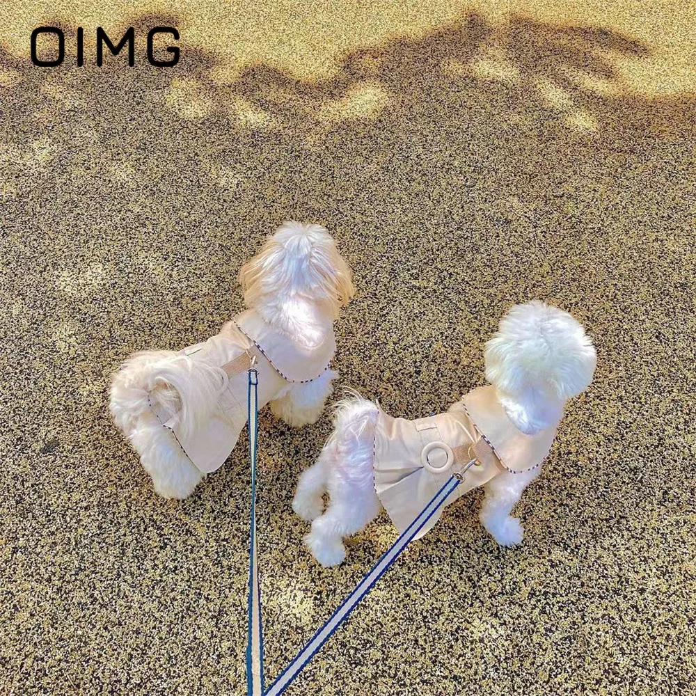 

OIMG Autumn Winter Small Dogs Windbreaker Plaid Clothes with Rope Traction Pet Tank Top Maltese Teddy Schnauzer Coat