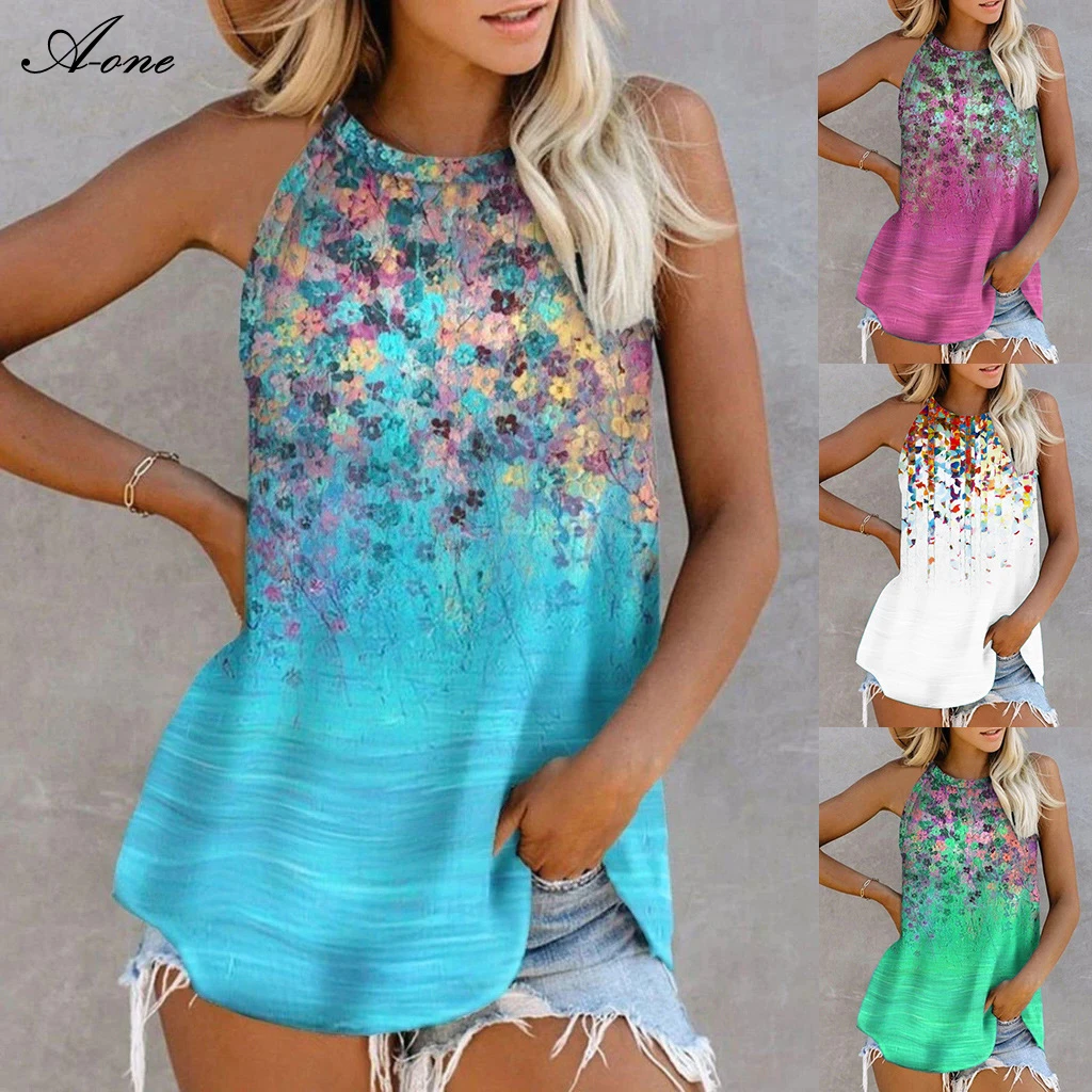 

Fashion Women's Vest 2022 Summer New Floral Printed Casual Tank Top Sleeveless T-Shirt