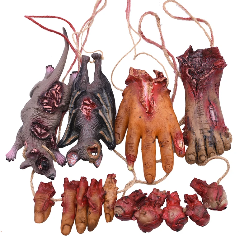 

1pc Halloween Horror Hanging Prop Fake Dead Bloody Mouse Bat Broken Hands Feet Halloween Party Decor Haunted House Scary Props
