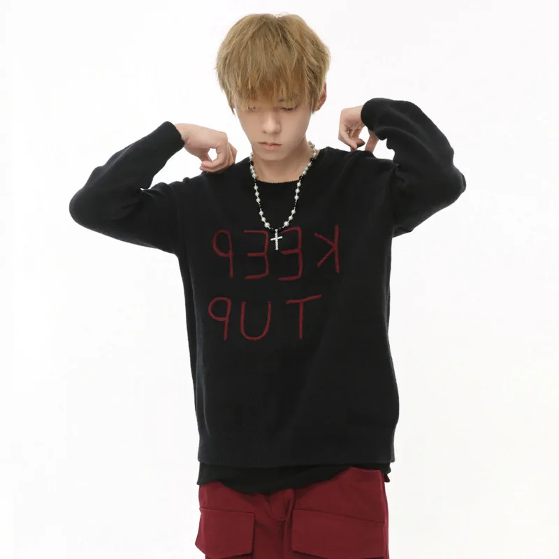 SYUHGFA корейский стиль с вышивкой букв мужской пуловер вязаный круглый воротник