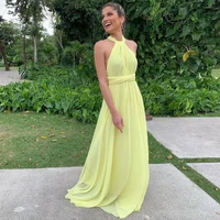 eeqasn simple yellow chiffon prom dresses a line halter bridesmaid dress for wedding long special occasion evening party gowns