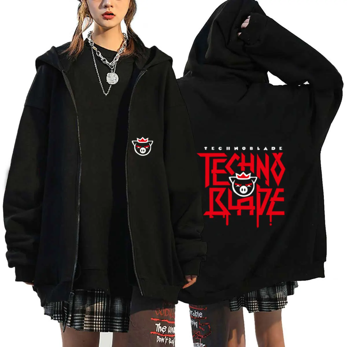 Funny Technoblade Merch Print Zipper Hoodies Sweatshirts Men Women Fashion Hip-Hop Streetwear Casual Hoodies Oversized Pullovers