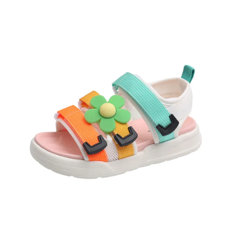 

Сандалии для девочек летние Нескользящие, Повседневная пляжная обувь, милый цветок, карамельные цвета, 21-37, 2023