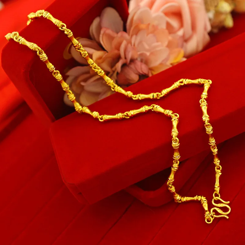 

Pure 18k Gold Color Jewelry Men's Thai Bamboo Shape Necklace Fashion Atmosphere Jewelry Necklace Gift for Boyfriend Girlfriend