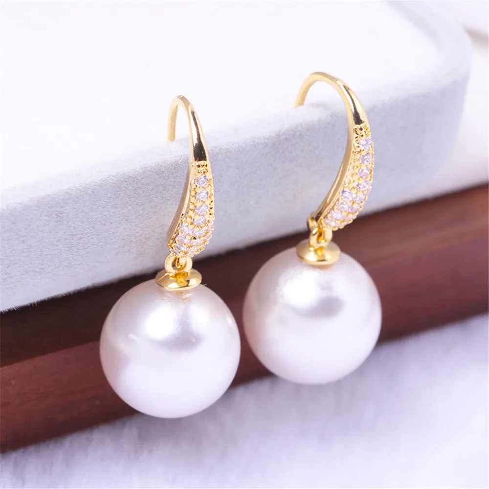 

DIY Pearl Accessories Empty Copper Plated with 18K Gold Inlaid with Zircon Ear Hook Pearl Earrings Temperament Joker Female