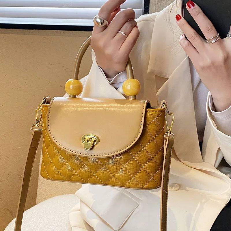 

Small Square Quilted Bead Crossbody Bags for Women Luxury Designer Pu Leather Women's Handbags Fashion Lingge Women Shoulder Bag