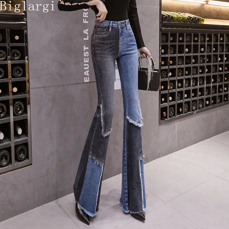 

Fashion High Waist Jeans Black Patchwork Woman Denim Pants Woman Trousers Casual Cotton Korean Ladies Womens Long Pant 2022
