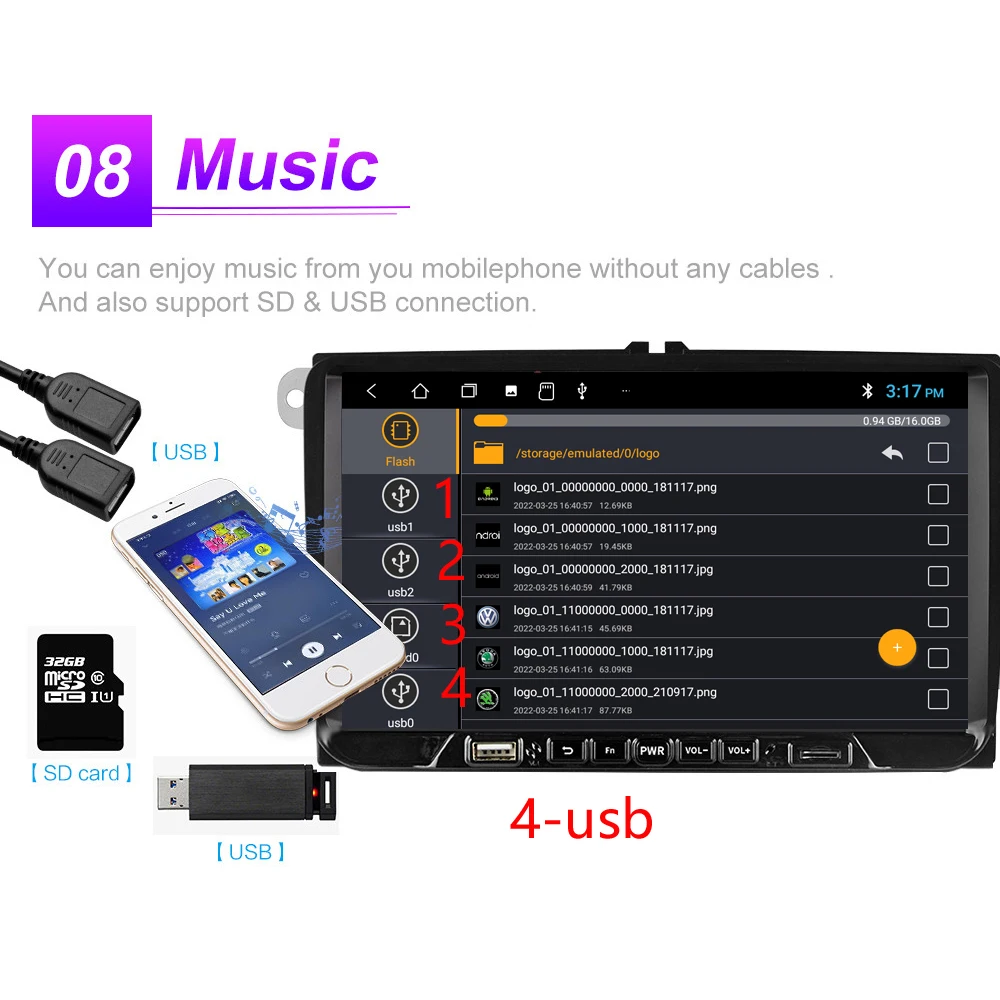 USB-4 2Din Android 10 Автомобильный мультимедийный плеер для