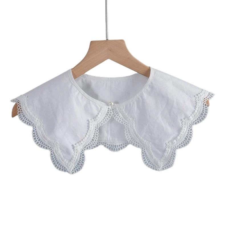 

Elegant White Shoulder Shawl Wrap Lace Trim False Collar Poncho Cape for Women DXAA