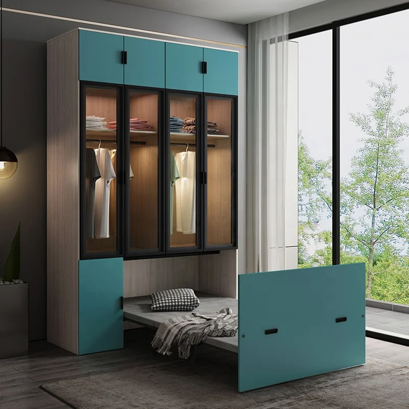 

Hot selling modern simple wooden vertical wall upholstered folding bed with sofa and storage box murphy bed