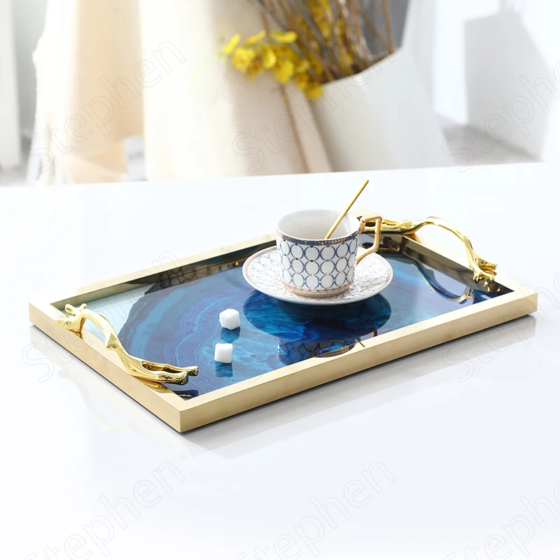 Металлические лотки с текстурой агата декоративный Скандинавский современный