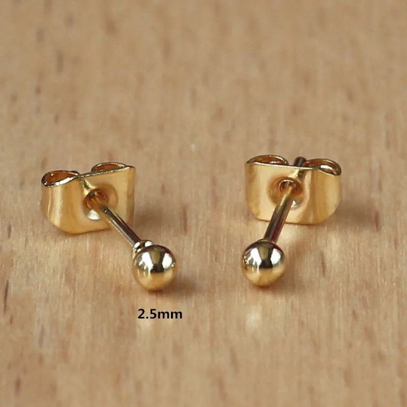 

316 L Stainless Steel Brief 2.5mm Balls Stud Earrings Gold-Color Vacuum Plating No Easy Fade Allergy Free