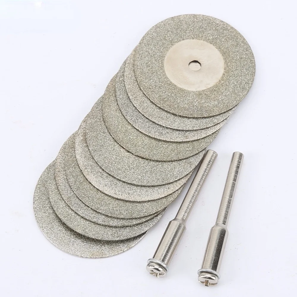 10pcs 30mm Diamond Cutting Discs Cut Off Mini  Saw Blade with 2pcs Connecting 3mm Shank for Dremel Drill Fit Rotary Tool