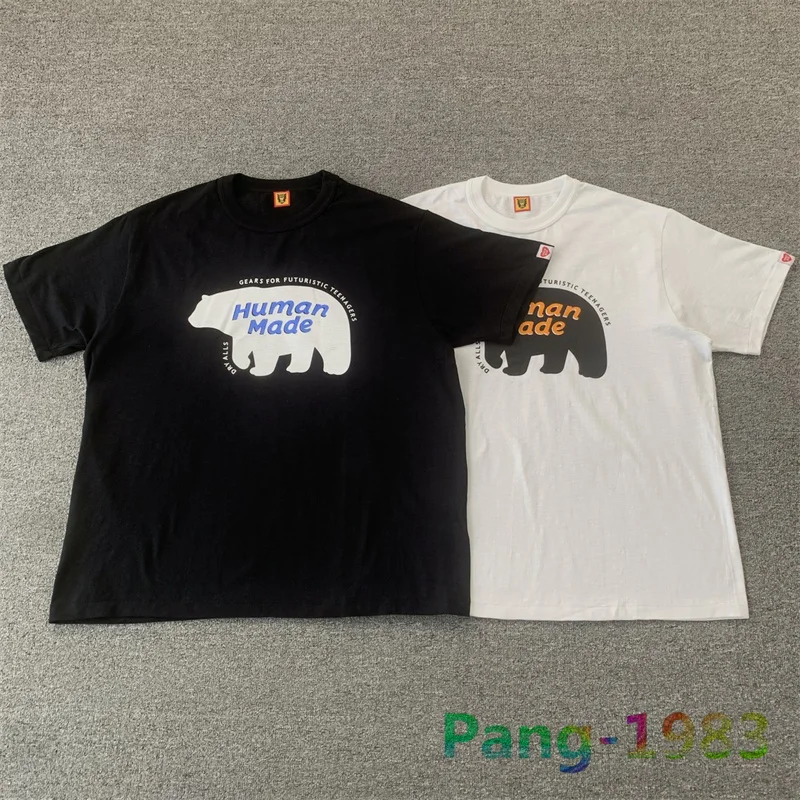 

HUMAN MADE Polar Bear Cartoon English Printed T-shirt Men Women 1:1 High Quality Round Neck Bamboo Joint Cotton Short Sleeve Tee